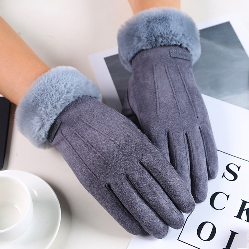 Damskie zimowe rękawiczki ciepłe ekrany damskie futrzane rękawice pełne mitenki rękawiczki jazdy wiatroszczelne Gants Hiver Femme Guantes