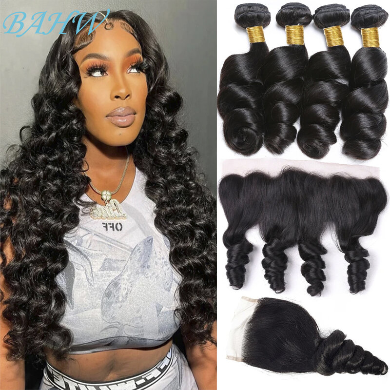 12A Peruvian Loose Wave Bundles With 13x4 Lace Frontal Virgin Human Hair Bundles With Lace Frontal Natural Color Hair Extensions
