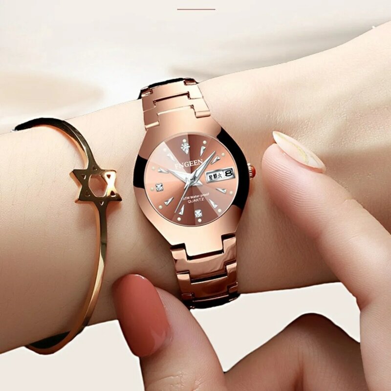 Paar Horloges Voor Liefhebbers Quartz Grote Wijzerplaat Polshorloge Mode Mannen Horloge Voor Vrouwen Horloges Wolfraam Staal Koffie Goud