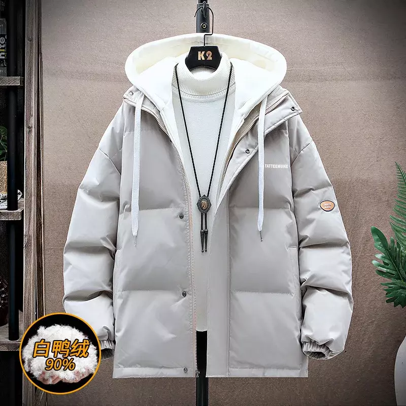 -20℃~-5℃ Popular couple's down jacket men's trendy autumn and winter white duck  brand hooded fake two-piece clothing
