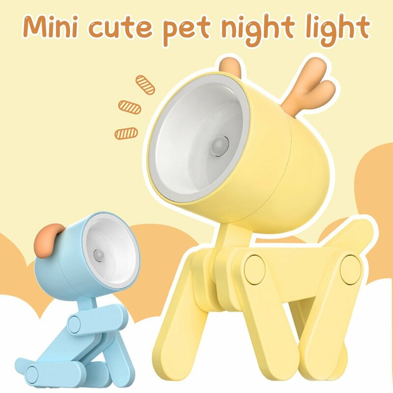 Hot LED Night Light Cute Pet Light Dog Deer Night Light Cartoon Pet Folding Table Lamp Bedside Bedroom Decor Student/Kids Gift