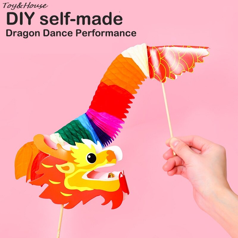 DIY Chinese Dragon Handmade Finger Dragon Dance Paper Craft Material Package Early Educational Toys Kids New Year Gift