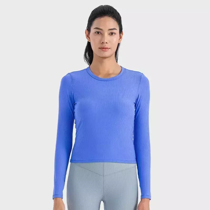Lemon All It Takes Ribbed Slim Elastic Sports Long Sleeve T-shirt Women  Breathable Quick Drying Running Fitness Shirt Top