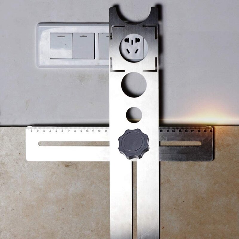 Multi-Functional Stainless Steel Ceramic Tile Hole Locator Ruler 360 Degree Adjustable Punching Hand Measure Tools