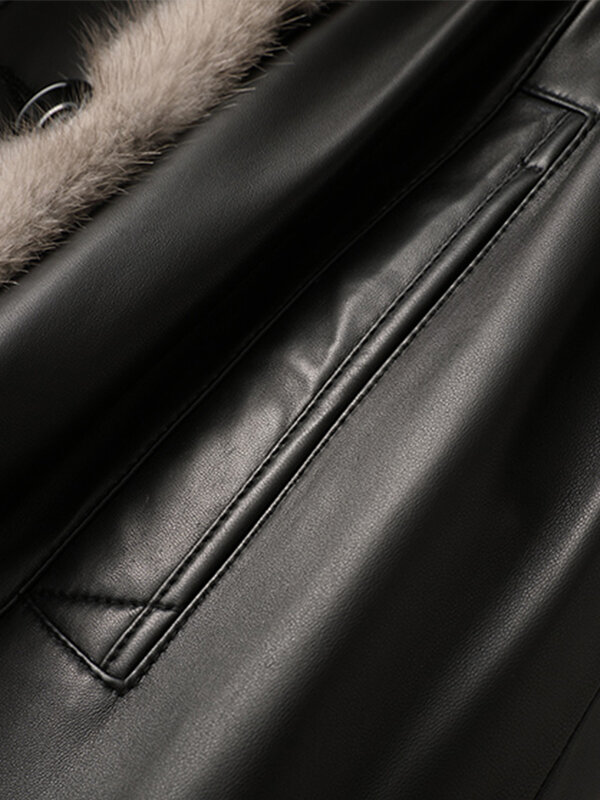 Женское длинное теплое пальто с мехом внутри, черная Элегантная куртка с подкладкой из искусственного меха, Модная парка, зима 2024