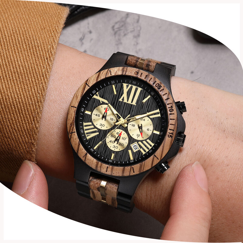 Relógio de madeira leve masculino, quartzo analógico, moda empresarial, perfeito para qualquer ocasião