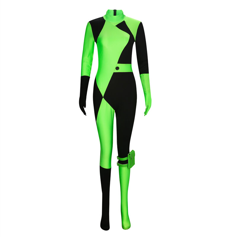 Shego Kostuum Bodysuit Voor Vrouwelijke Kim Mogelijk Cosplay Outfits Rits Halloween Elastische Spandex Jumpsuit Volwassen Grootte
