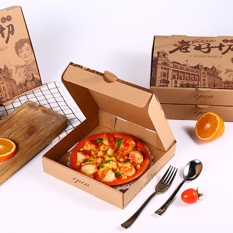 Индивидуальная продукция, индивидуальные печатные коробки для пиццы с логотипом, 12-дюймовая Экологически чистая коробка для хранения, доставка на вынос, стандартная еда