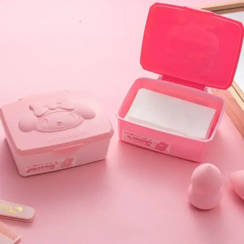 Kawaii Hello Kitty Storage Box Anime Sanrio My Melody Cute Girl Heart Tabletop Cotton Swab Cotton Cotton Jewelry Box Girl Gift