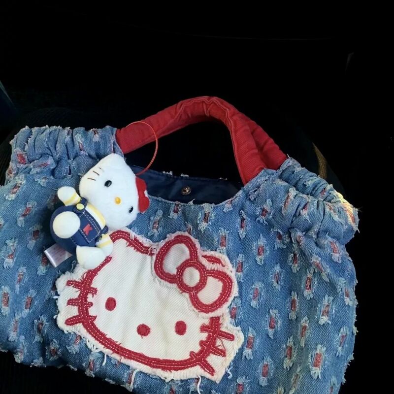 Miniso Sanrio Hello kitty Retro Denim Patch Handtasche Frühling/Sommer neue große Kapazität lässige Handtasche Shopping Umhängetasche