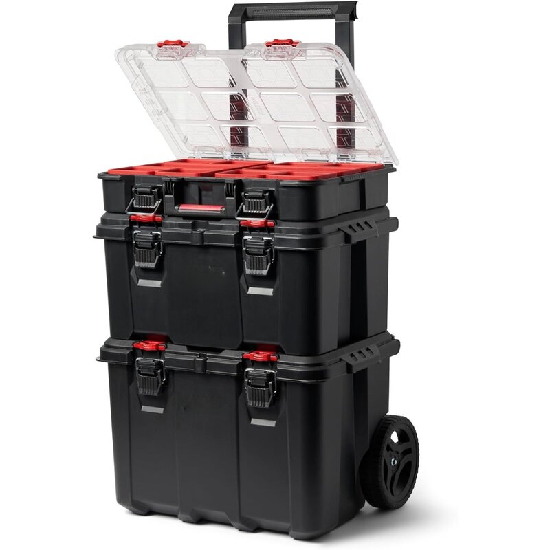 Modular Toolbox for Storage and Organization, 3-Piece Toolbox, Mobile Tool System, Resin Toolbox