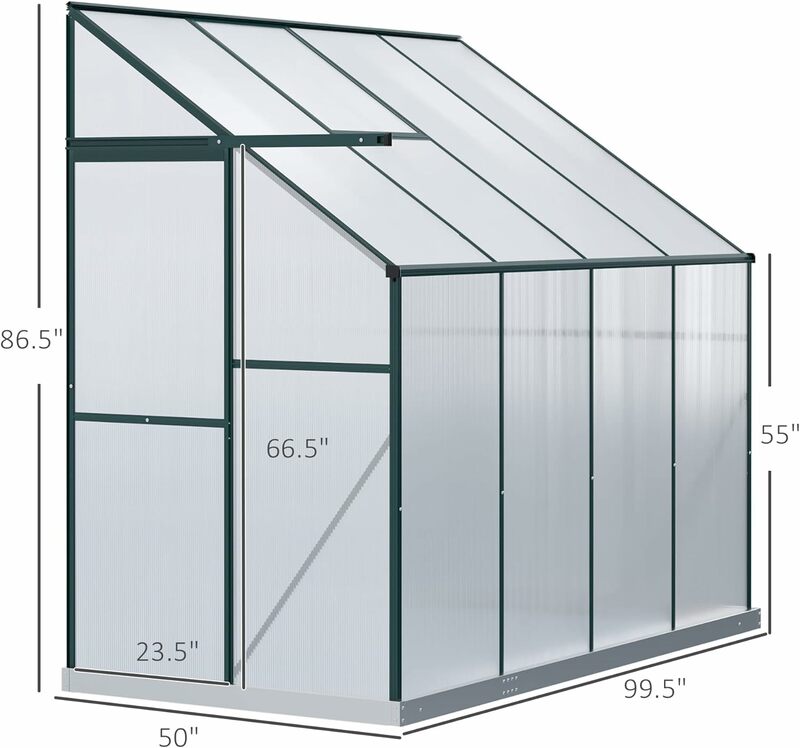Invernadero de Hobby de 8 'x 4' x 7 ', Kit de casa caliente de policarbonato con marco de aluminio, puerta corredera, Ventilación de techo, Verde