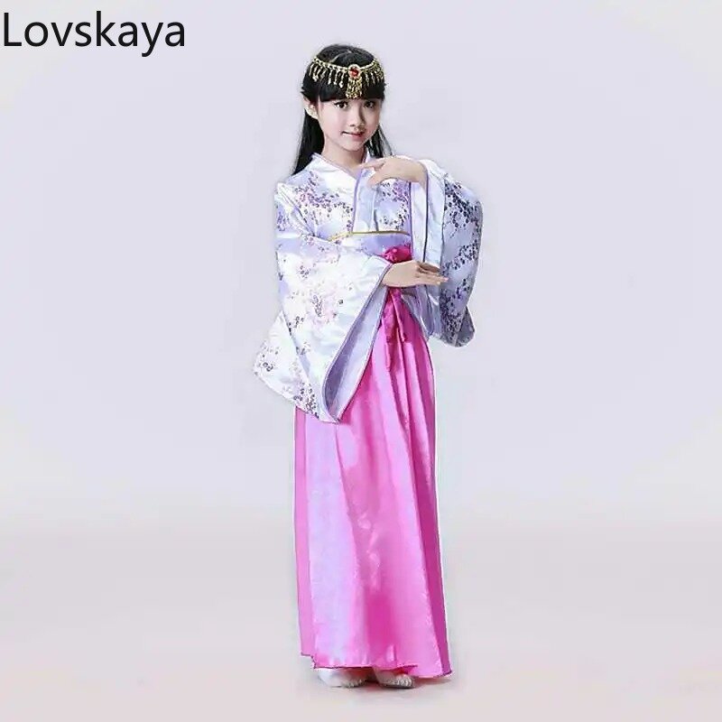 Saia infantil de princesa hanfu, trajes étnicos antigos da menina, verão