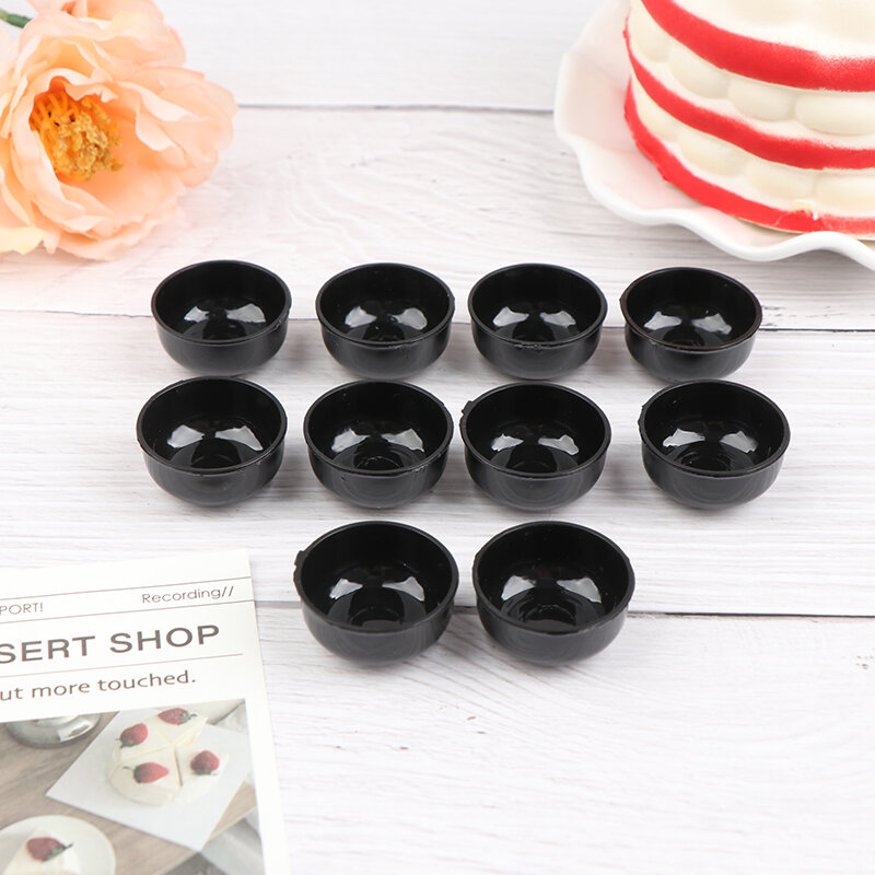10pcs Miniature Round Black Bowl Model Kitchen Accessories For 1/12 Scale Doll House Decor Kids Pretend Play Toys Gift
