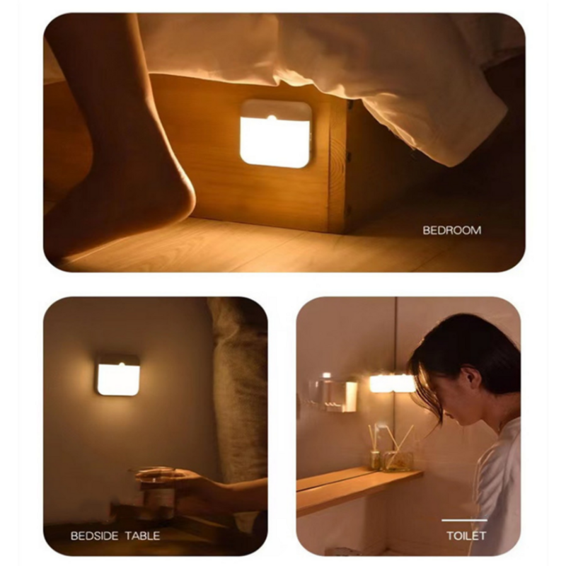 Luz Nocturna LED con Sensor de movimiento, lámpara nocturna recargable, inalámbrica, para cocina, dormitorio, armario, lámpara de inducción PIR