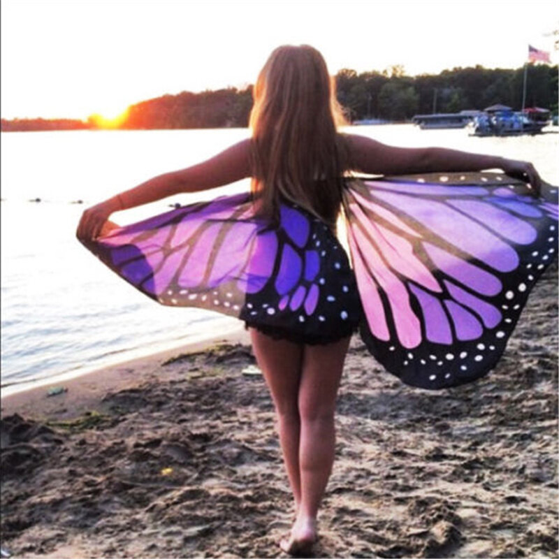 Chal con estampado de alas de mariposa para mujer, 7 colores, bonito, novedad, bufandas, disfraz de alas, ropa de actuación de carnaval
