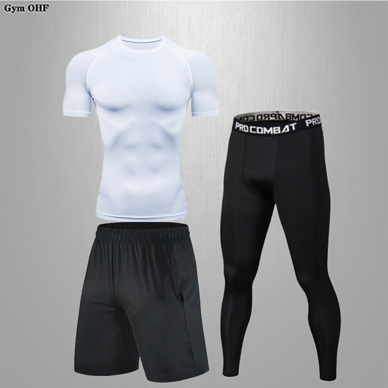 Компрессионный спортивный костюм, мужские колготки для фитнеса, бега, бодибилдинга, тренировочные топы, мужские джоггеры, брюки для тренировок, спортивная одежда для спортзала