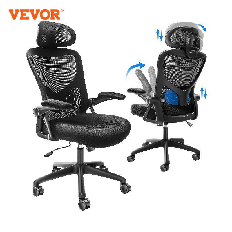 VEVOR kursi kantor ergonomis dengan tempat duduk geser, kursi jaring, sudut penopang dan tinggi pinggang dapat diatur