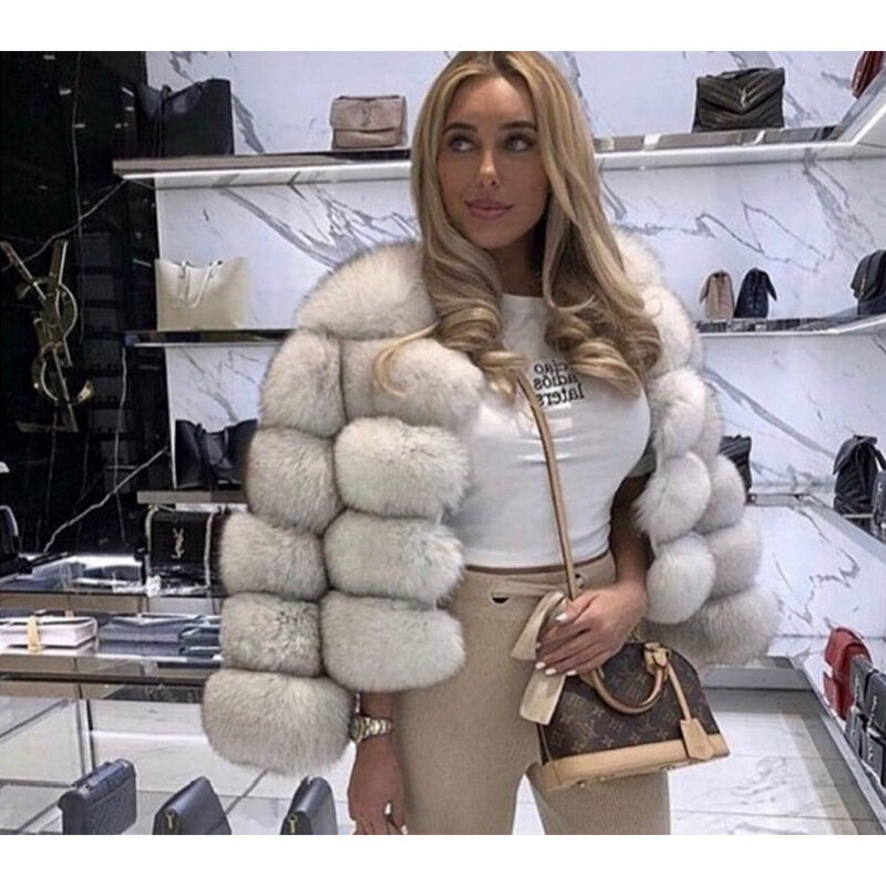 2023 шикарное осенне-зимнее меховое пальто, женская куртка из искусственного лисьего меха, утепленная теплая ветрозащитная зимняя куртка с длинным рукавом, женская верхняя одежда