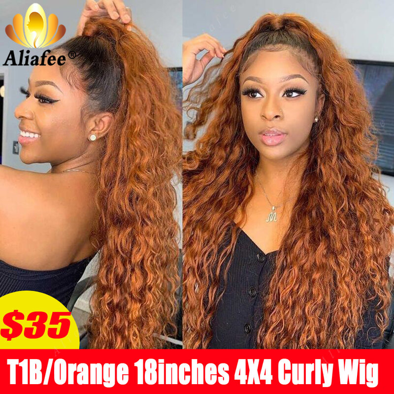 Товары со скидкой плотность 180% T1B/30 имбирный оранжевый волнистый кудрявый 13X4 фронтальный парик предварительно выщипанный 4X4 закрытый человеческий парик для женщин