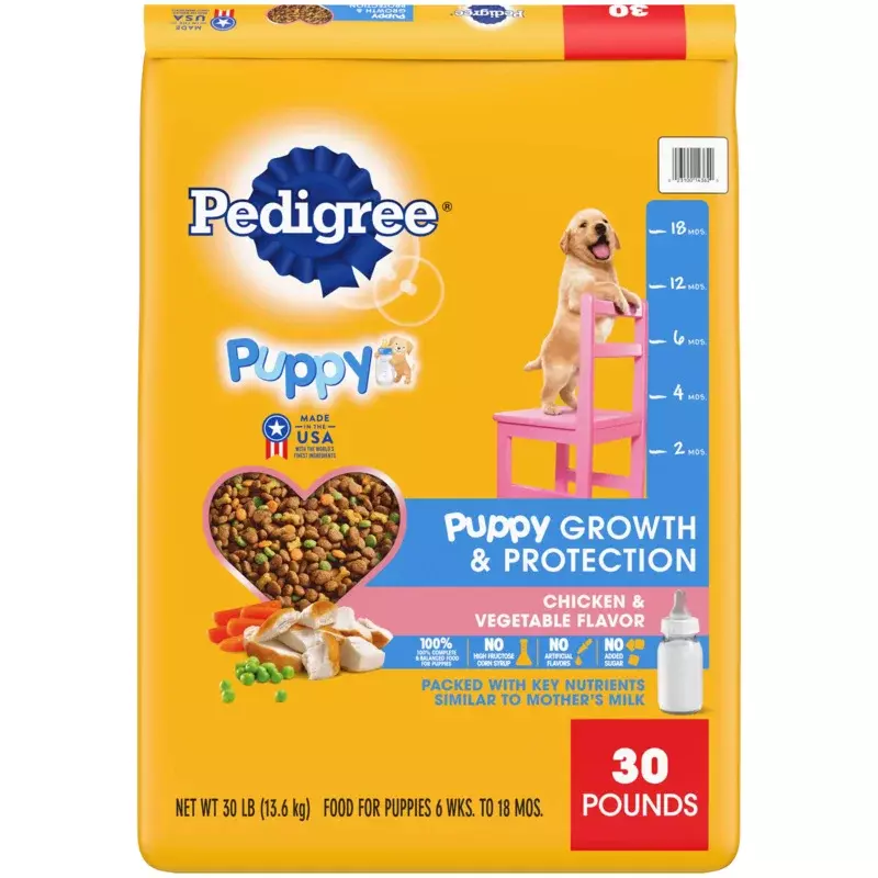 Pedigree Puppy Crescimento e Proteção Dry Dog Food, Frango e Sabor Vegetal, 30 lb por Saco