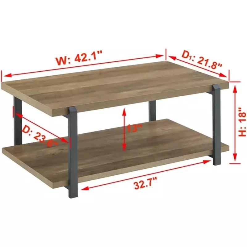 Wood and Metal Rustic Cocktail Table for Living Room Industrial Coffee Table With Shelf Oak Round Coffee Tables Free Shipping