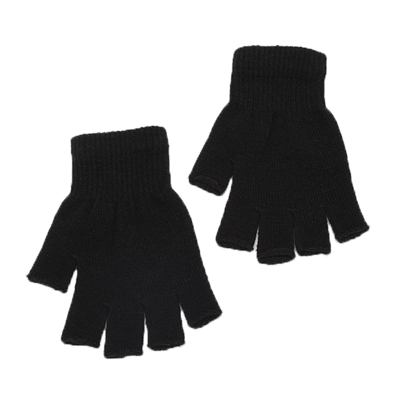1 paire de gants de poignet en tricot sans doigts, courts et noirs, gants de travail extensibles chauds d'hiver pour femmes et hommes, accessoires de cyclisme