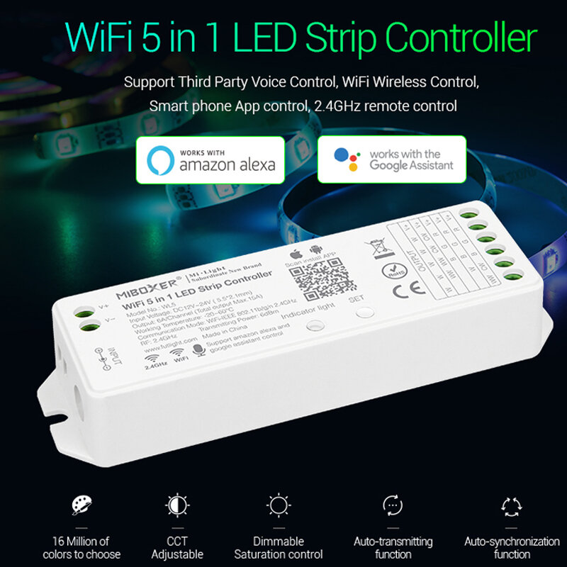 Miboxer – contrôleur 5 en 1 WL5 2.4G 15A YL5, variateur de bande pour une seule couleur, CCT, RGB, RGBW, RGB + CCT