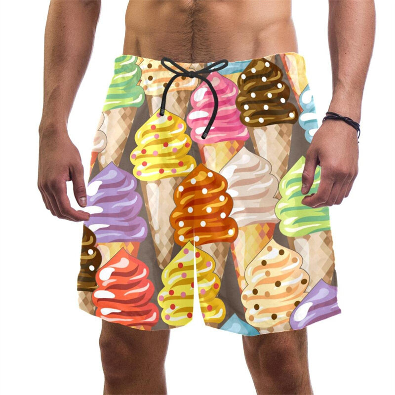 Шорты мужские пляжные с принтом мороженого, модные забавные штаны в стиле Харадзюку, с тропическим принтом фруктов, Гавайские штаны для плавания