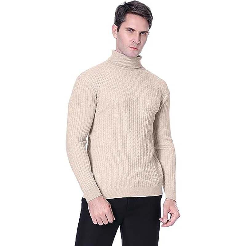 Suéter de cuello alto para hombre, Jersey de punto informal, mantiene el calor, Tops de Fitness, Invierno