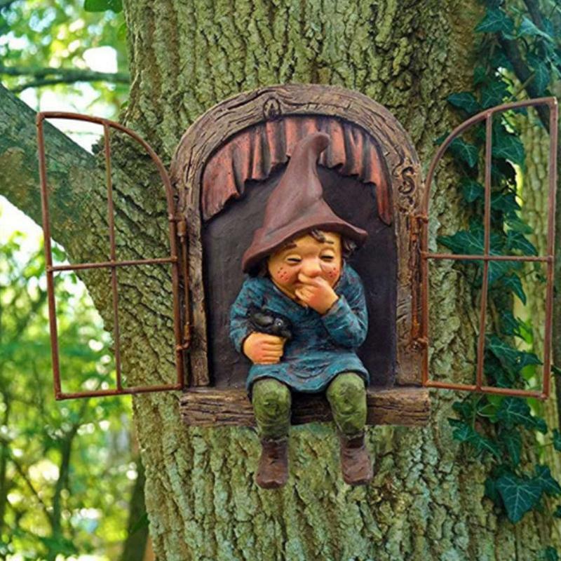 2021 Hars Naughty Gnome Dwerg Tuin Decoratie Standbeeld Oude Man Bark Fairy Ornament Outdoor Creatieve Props Ambachten