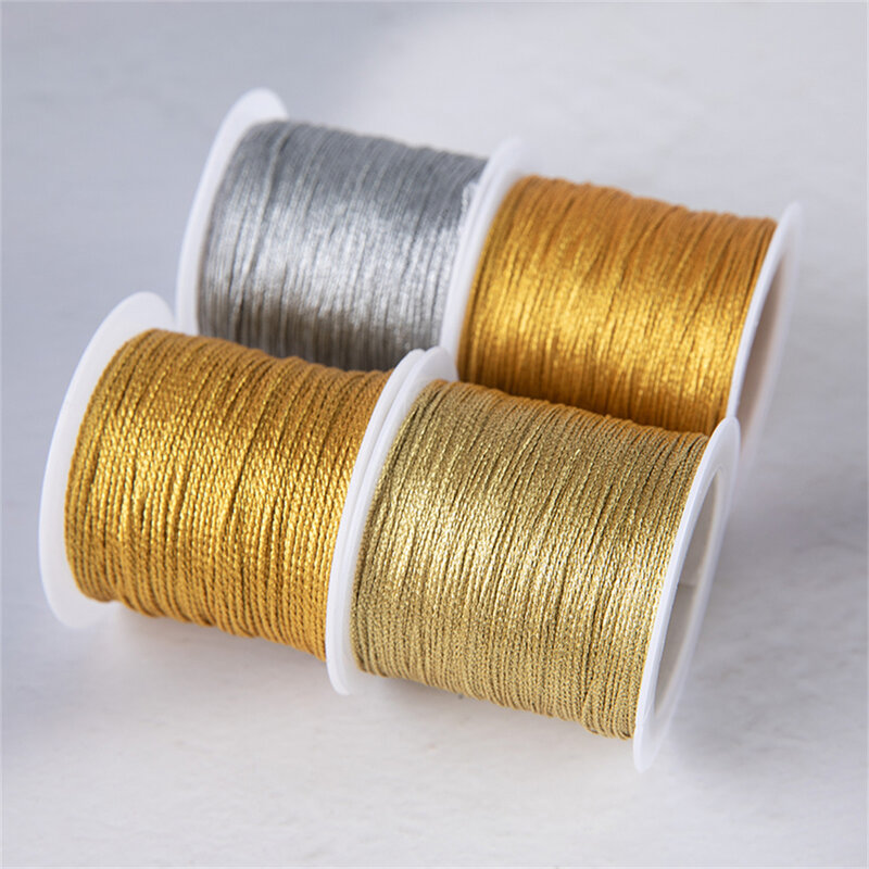 Złoty/srebrny przewód sznurek z makramy do bransoletki naszyjnik sznurek pleciony frędzle z koralikami sznurek Shamballa