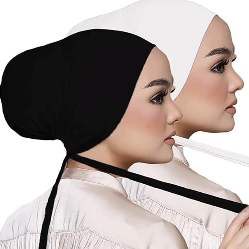 Vrouwen Ondersjaal Hijab Cap Islamic Hijab Undercap Muts Moslim Binnenste Mutsen Hoed Tulband Caps Met Stropdassen Rug Sluiting