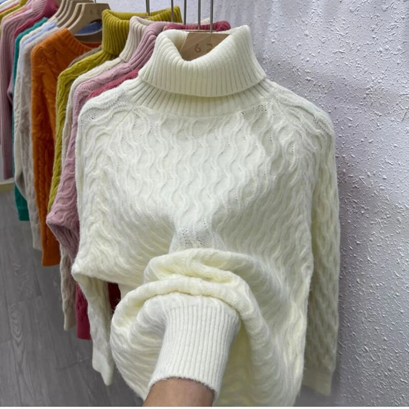 Повседневный Свободный вязаный элегантный пуловер с высокой горловиной и длинным рукавом, свитер для женщин, свитер для женщин, зима 2024 D96