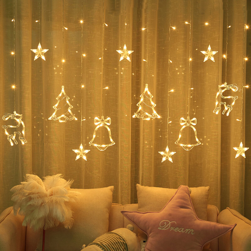 LEDスターとムーンカーテンライト,ガーランド,ストリングライト,家の寝室の装飾,パーティー,新年,クリスマス