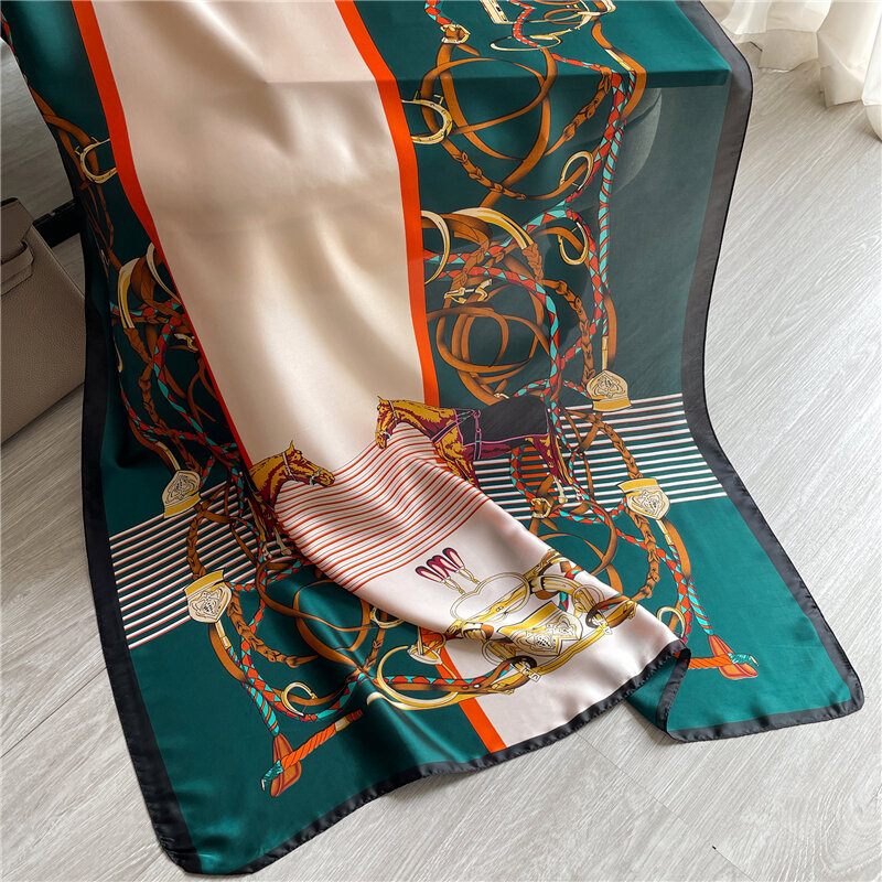 New Silk Satin Scarf Hijab Women Print Spring Warm 180*90cm Shawl Wrap Bandana Foulard Muslim Headscarves Muffle Echarpe 2022