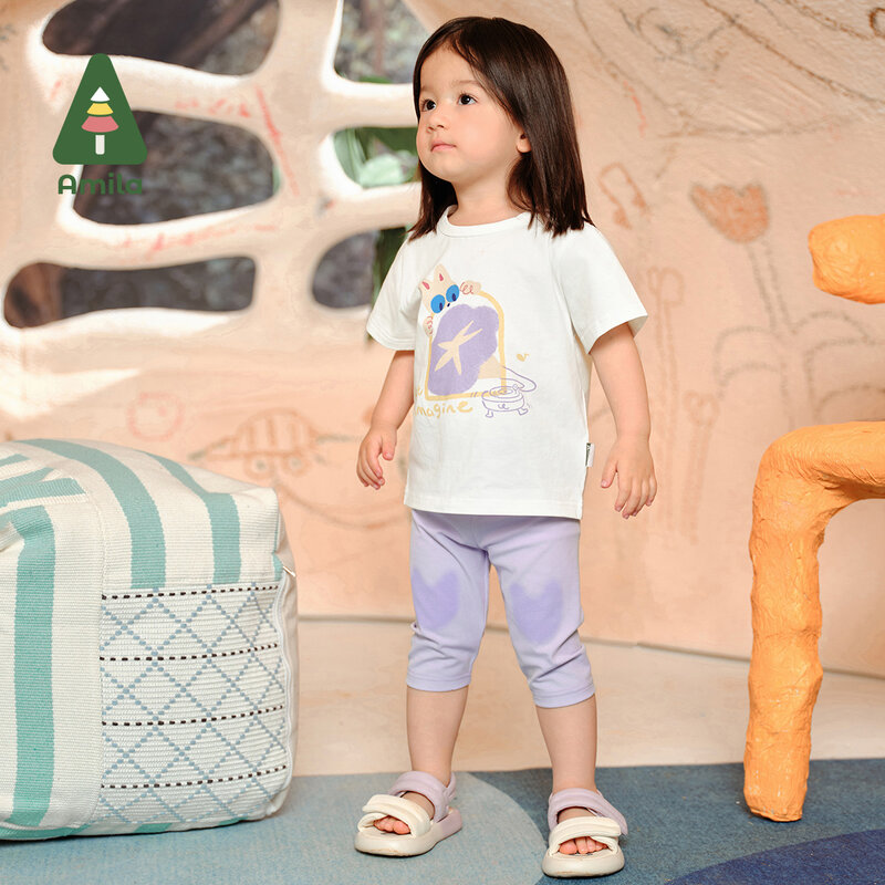 Amila 2024 Sommer neue Baby Leggings Mädchen Hosen voller Print Polka Dot Mode All-Match Kinder bekleidung Hosen