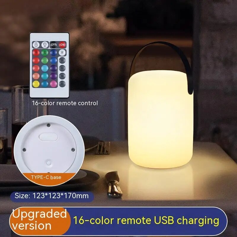 Impermeável sem fio Table Lamp com controle remoto inteligente, RGB LED Camping Lamp, Carregamento USB, portátil, ao ar livre, Decoração do quarto