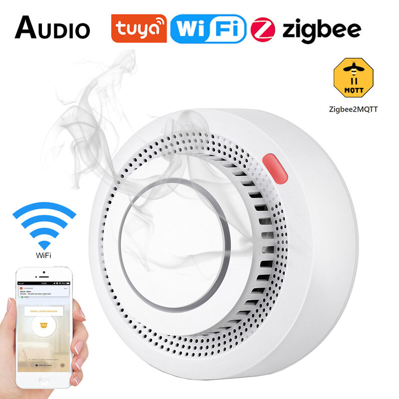 Tuya zigbee/wifi detector de fumaça sensor de proteção de segurança alarme de fumaça de incêndio sistema de segurança em casa inteligente funciona com vida inteligente app