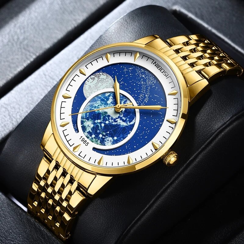 NIBOSI Brand Fashion Quartz Watch for Men Luxury Gold Stainless Steel Strap Waterproof Sport  Mens Watches Relogio Masculino