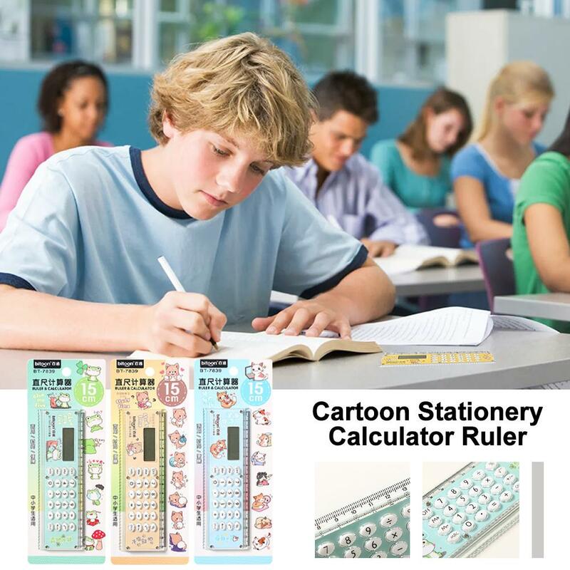Righello per calcolatrice per cartoni animati lente d'ingrandimento multifunzionale per la misurazione della matematica trasparente con righelli ufficio per studenti di scuola Ru C0N2