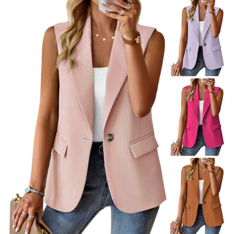 Chaleco de traje ligero para mujer, abrigo de moda con bolsillos con solapa, Ideal para el trabajo y la Oficina
