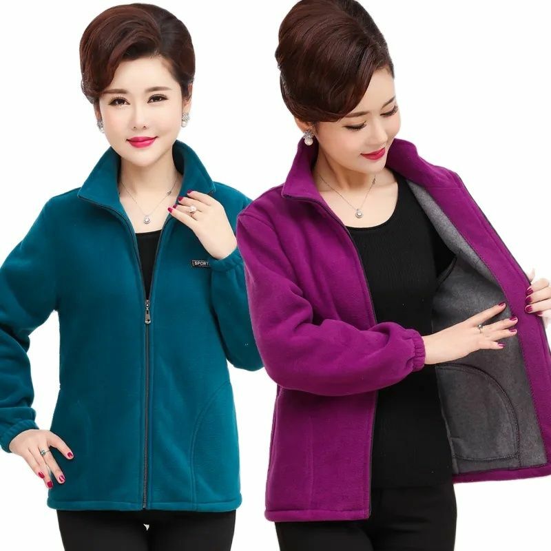 Plus Size autunno donne di mezza età giacche in pile 5XL Casual colletto alla coreana giacca calda Zipper capispalla madre cappotto invernale