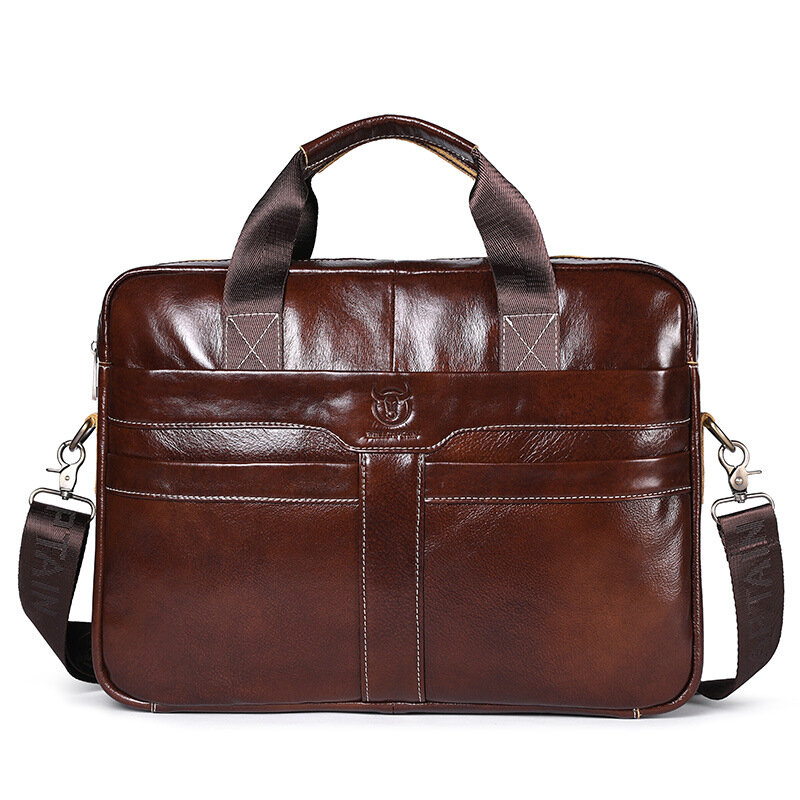 Портфель A1G053 мужской из воловьей кожи, блестящий чемоданчик на плечо из воловьей кожи, деловая сумочка большой вместимости, подарок для ноутбука