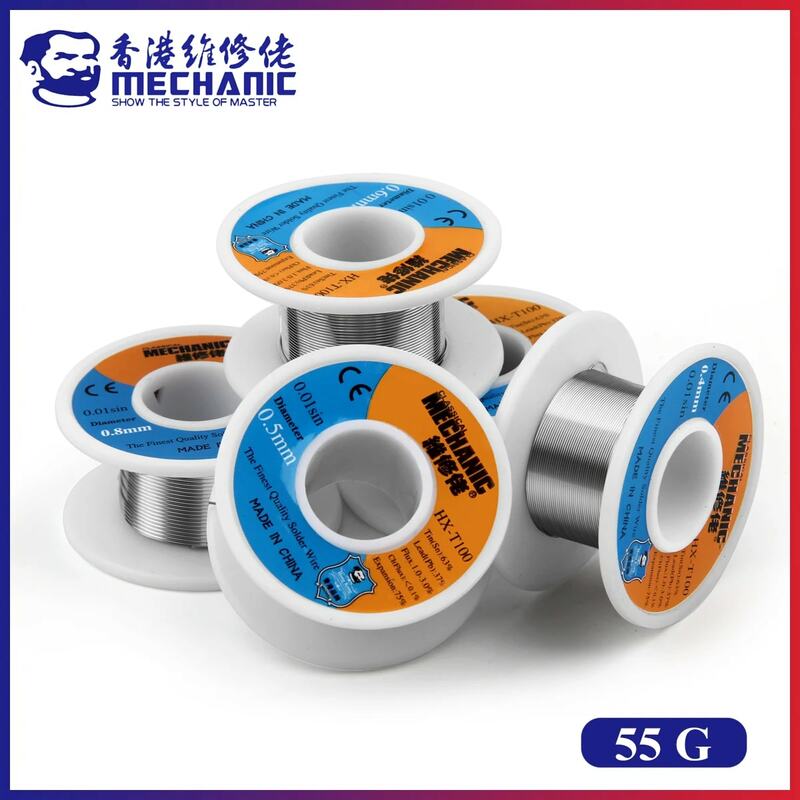MECHANIC HX-T100 55g Mild Rosin Core 183℃ Melting Point 0.2mm-1.2mm High Purity Solder Wire Welding Flux 1-3% Iron Cable Reel