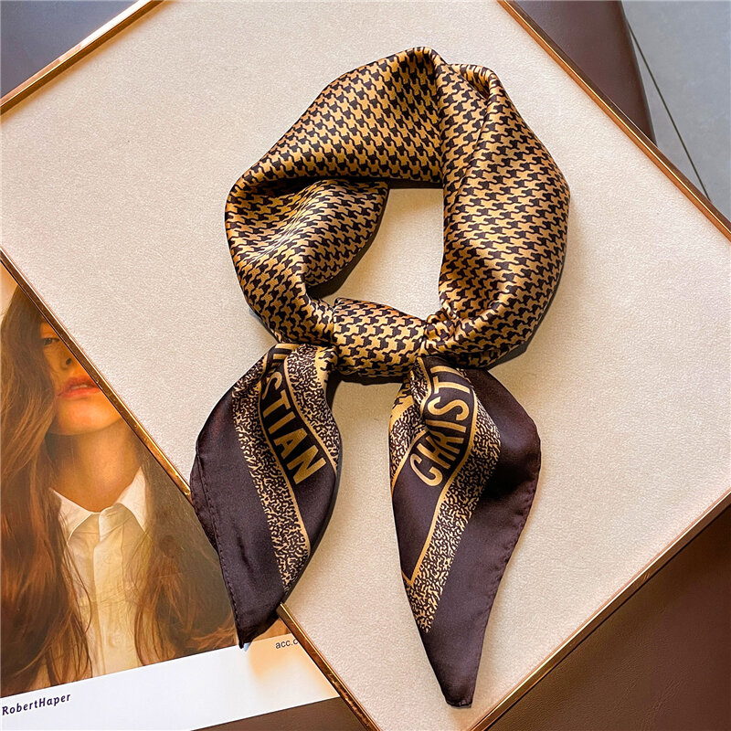Mode 70Cm Satijn Zijde Sjaal Voor Vrouwen Luxe Merk Afdrukken Vierkante Sjaals Office Lady Halsdoek Shawl Wraps Haarbanden lint