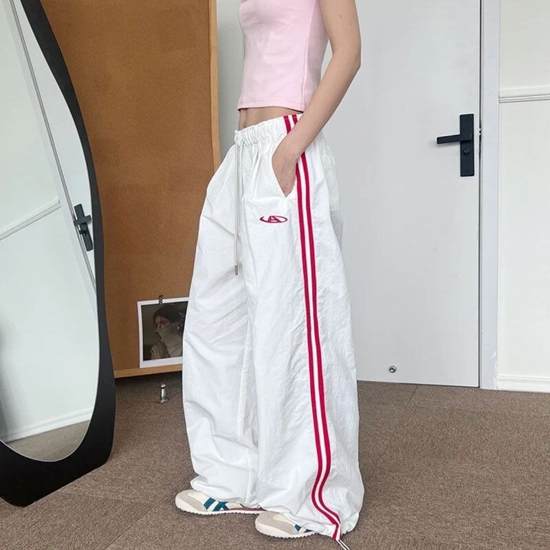 Deeptown กางเกงวอร์มผู้หญิงลายทางวินเทจ MODE Korea ขากว้างกางเกงโอเวอร์ไซส์ Y2k จ๊อกกิ้งกางเกงลำลองทรงแบ็กกี้ฤดูร้อน