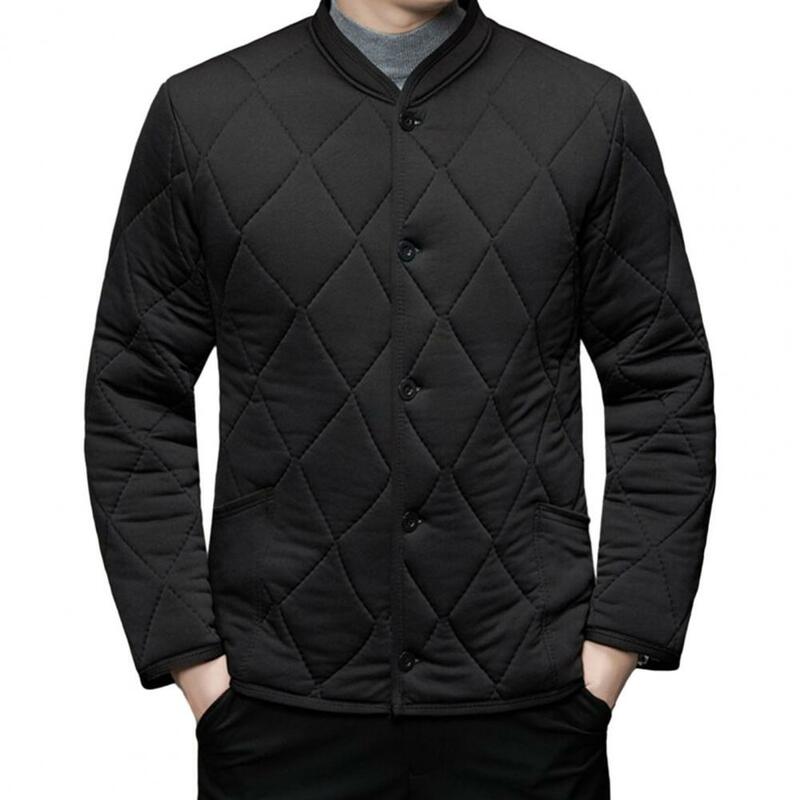Jaqueta masculina de peito único, gola alta, acolchoada, casaco de algodão, espessada, macia, quente, homens de meia idade, outono, inverno