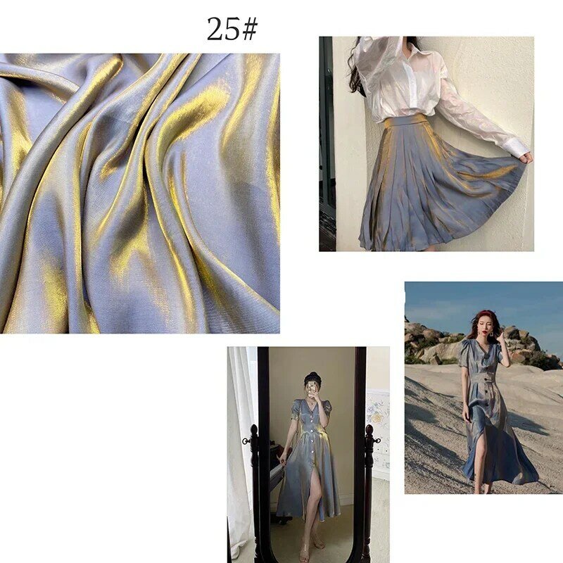 Gradient Color Mercerized Satin Fabric, Shiny Silk Iridescent Cloth, Sewing Material For Dress