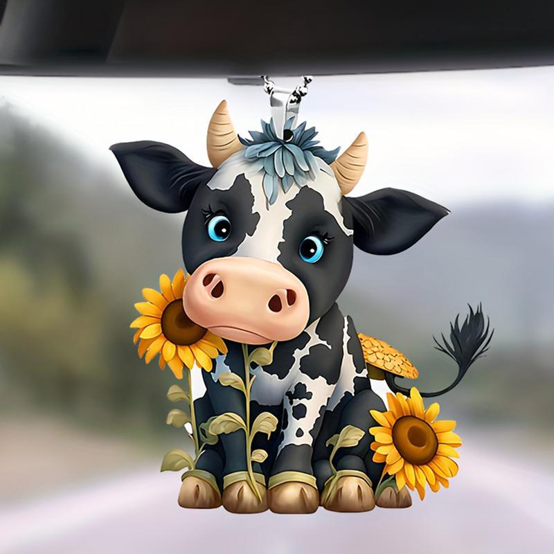 Cow Car Ornaments 2D acrilico Car specchietto retrovisore Charm ornamenti per Auto portachiavi chiave per Auto per camion convertibile Auto SUV Bag Car